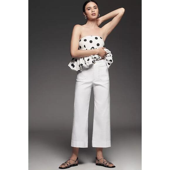 NWT New Anthropologie X Maeve The Colette Linen Wide-Leg Pants Cream Size 27 - Picture 1 of 12